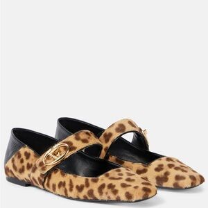 Valentino Animal Print Flats with Gold Accent